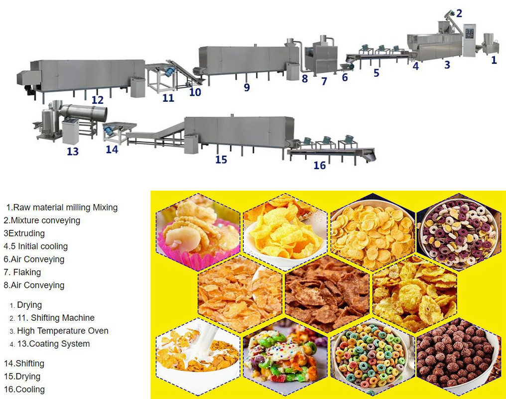 De Snackproductielijn van het Cornflakesontbijt die met Verpakkingsmachine wordt uitgerust