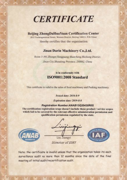 China Jinan Darin Machinery Co., Ltd. certificaten